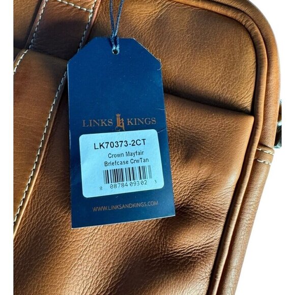 Links & Kings Mayfair Briefcase Handcrafted Tan Leather NWT - Picture 9 of 14